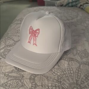 White Trucker Hat with Pink Bow